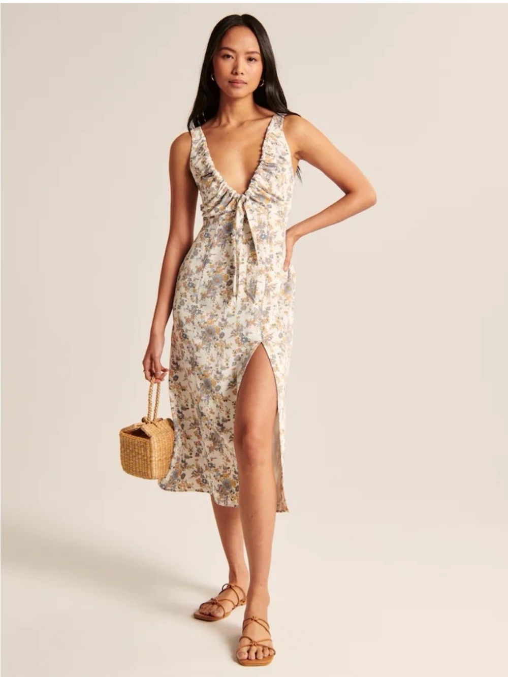 Abercrombie Cinched Neck Slip Midi Floral Dress - Wedding Guest / Occasion - XSP